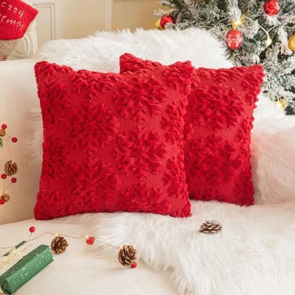 Red Christmas Snowflake Pillow Covers - Picture 1 of 3